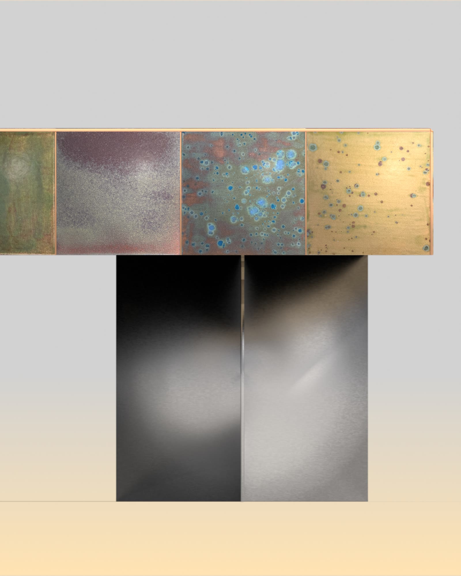 Détail de la tranche et du piètement en inox